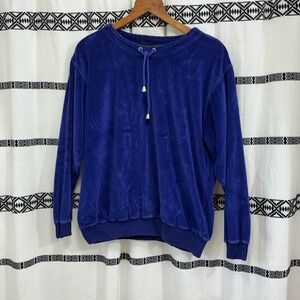 Vintage Y2K Lizsport Blue Velour Sweatshirt Size L Made in‎ Korea 90s Pullover